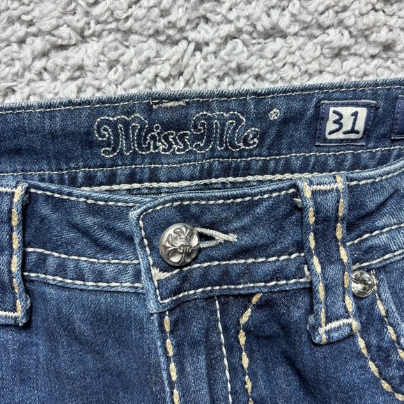 Miss Me Jeans Womens 31 Boot Cut Mid Rise Big Stitch Thick Stretch Embroidered - Picture 3 of 8